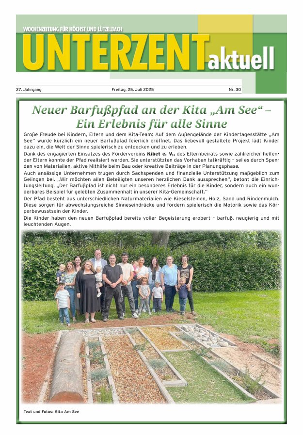 Unterzent aktuell Wochenzeitung für Höchst und Lützelbach Titelblatt 30/2025