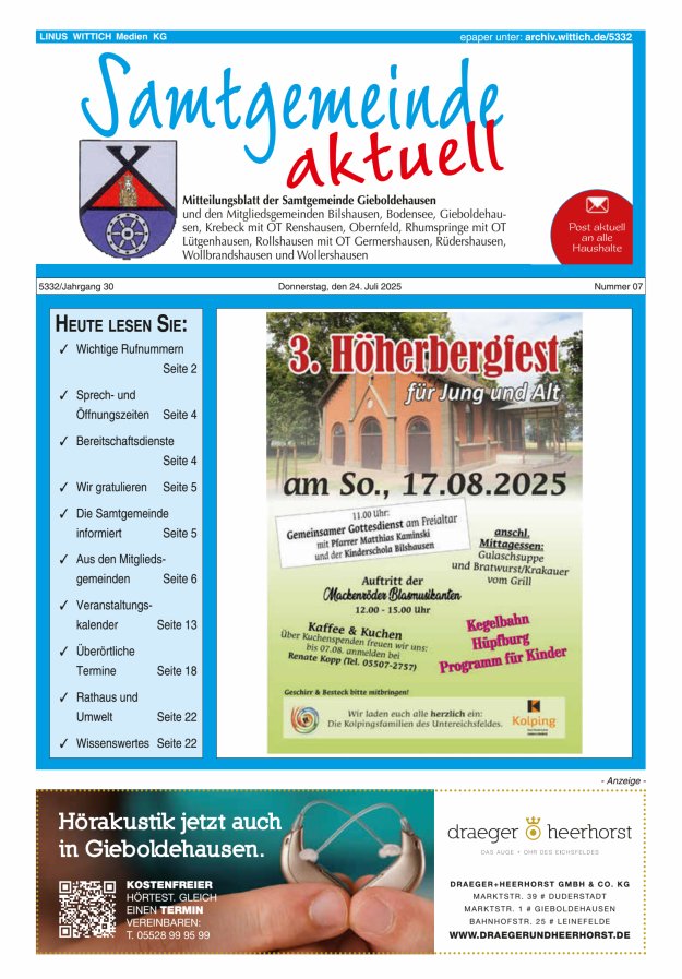 Samtgemeinde aktuell Gieboldehausen Titelblatt 07/2025