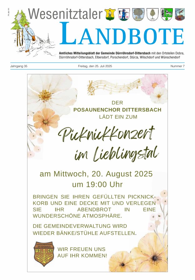 Wesenitztaler Landbote – Amtliches Mitteilungsblatt der Gemeinde Dürrröhrsdorf-Dittersbach Titelblatt 07/2025