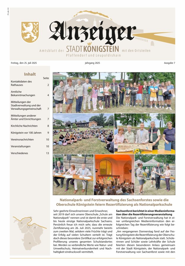 Amtsblatt der Stadt Königstein Titelblatt 07/2025