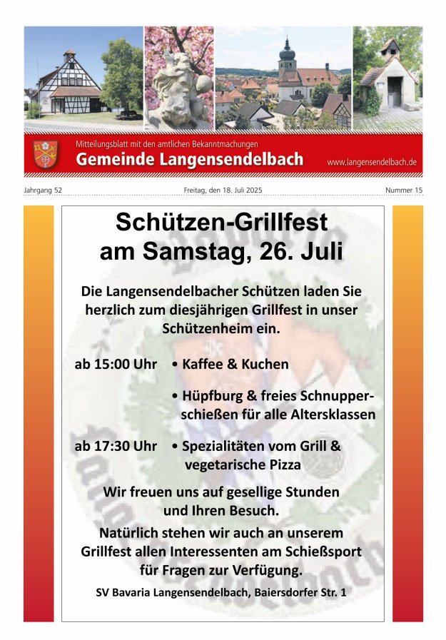 Mitteilungsblatt - Gemeinde Langensendelbach Titelblatt 15/2025