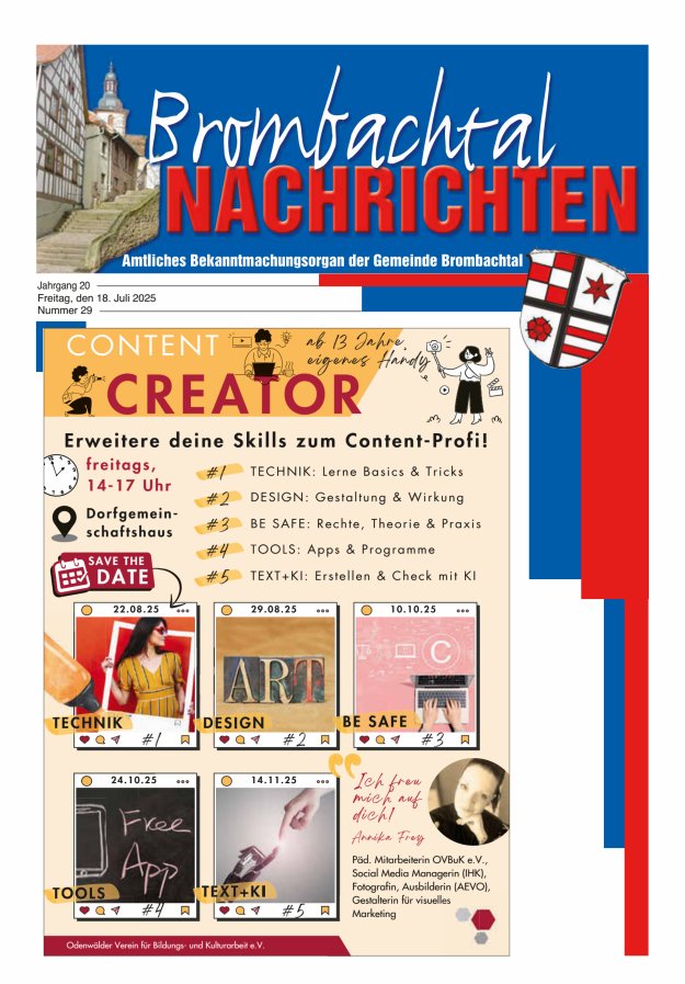 Brombachtal-Nachrichten Amtsblatt der Gemeinde Brombachtal Titelblatt 29/2025