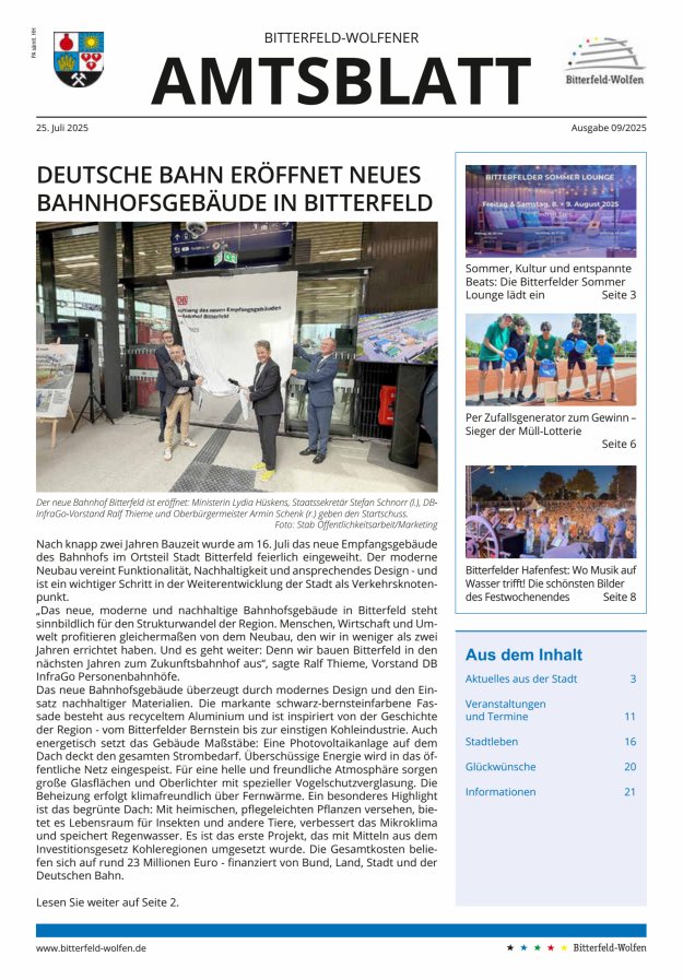 Bitterfeld-Wolfener Amtsblatt Titelblatt 09/2025