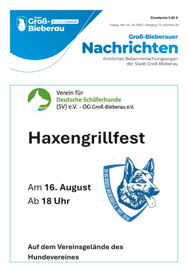 Groß-Bieberauer Nachrichten Titelblatt 29/2025
