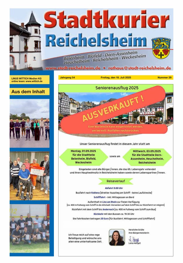Stadtkurier Reichelsheim Titelblatt 29/2025