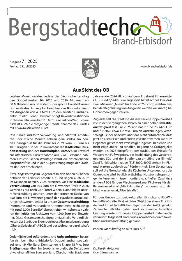 Bergstadtecho Brand-Erbisdorf Titelblatt 07/2025