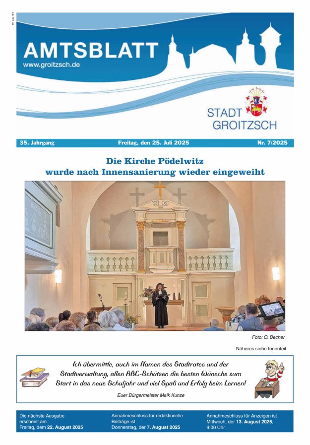 Amtsblatt Stadt Groitzsch Titelblatt 07/2025