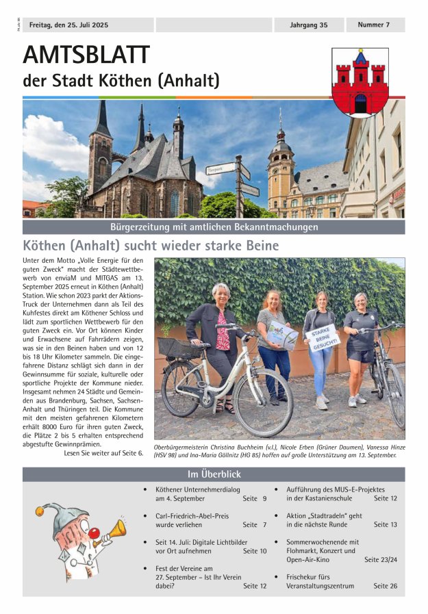 Amtsblatt der Stadt Köthen (Anhalt) – Bürgerzeitung mit amtlichen Bekanntmachungen Titelblatt 07/2025