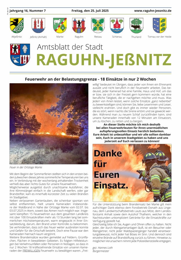 Amtsblatt der Stadt Raguhn-Jeßnitz Titelblatt 07/2025