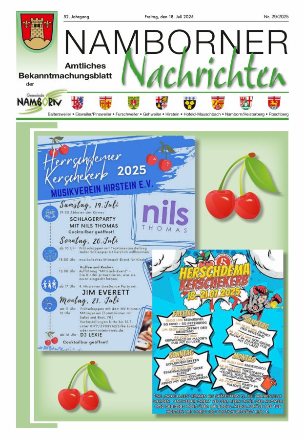Namborner Nachrichten Titelblatt 29/2025
