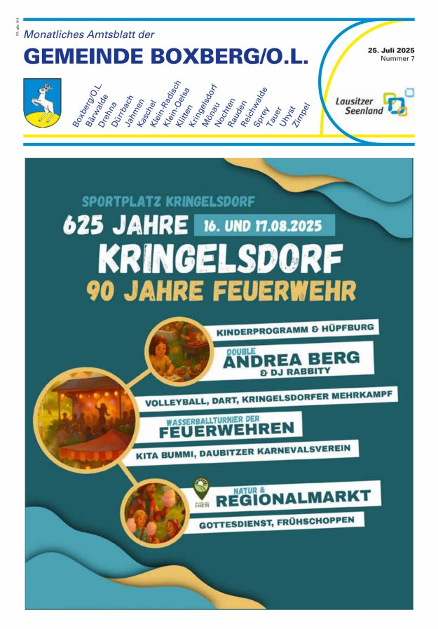 Monatliches Amtsblatt der Gemeinde Boxberg/O.L. Titelblatt 07/2025