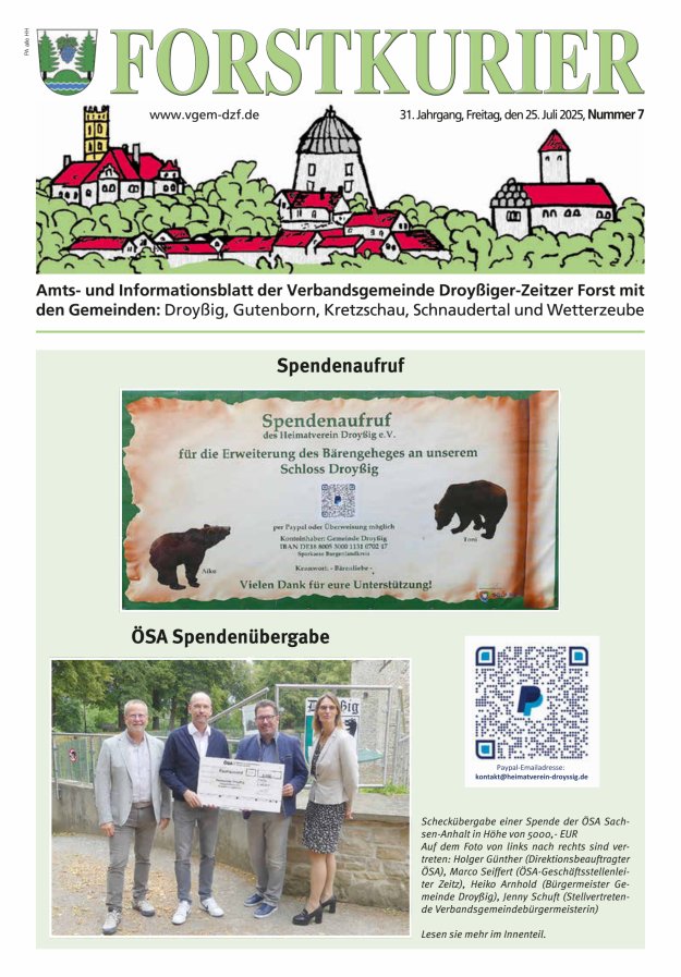 Forstkurier Amts- u. Informationsblatt VG Droyßiger-Zeitzer Forst Titelblatt 07/2025
