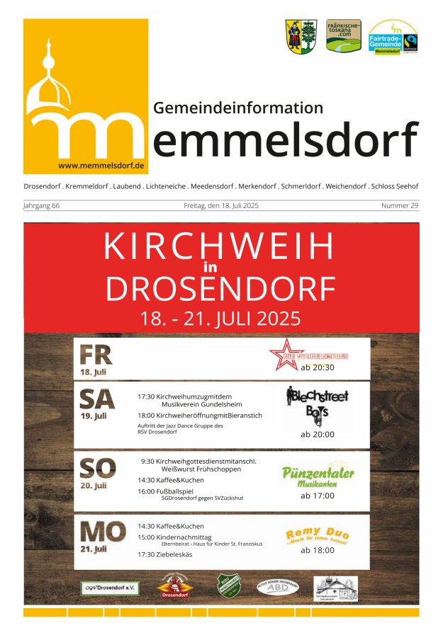 Mitteilungsblatt der Gemeinde Memmelsdorf Titelblatt 29/2025