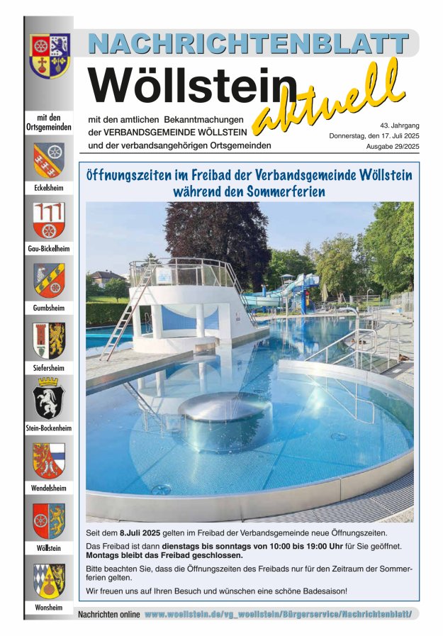 Nachrichtenblatt Wöllstein aktuell Titelblatt 29/2025