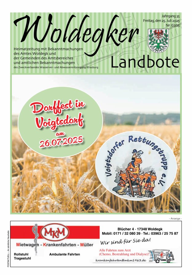 Woldegker Landbote Titelblatt 07/2025