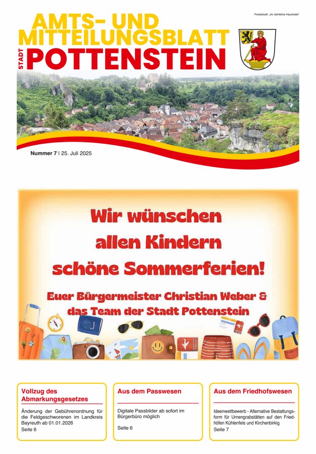 Amts- und Mitteilungsblatt der Stadt Pottenstein Titelblatt 07/2025