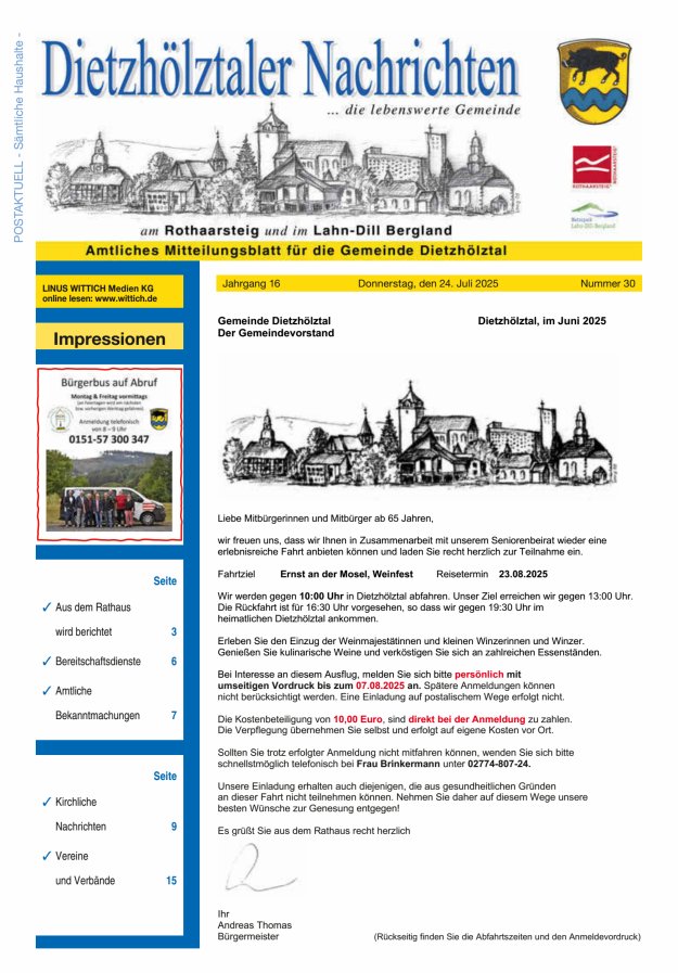 Dietzhölztaler Nachrichten Titelblatt 30/2025