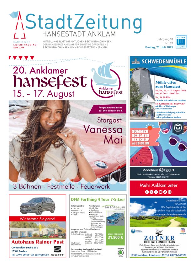 Anklam StadtZeitung Titelblatt 07/2025