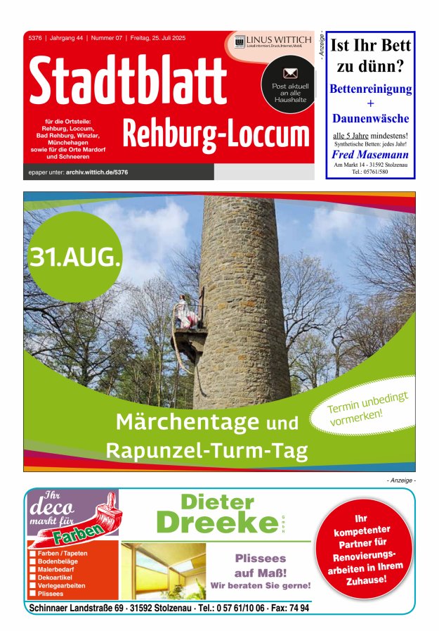 Stadtblatt Rehburg-Loccum Titelblatt 07/2025