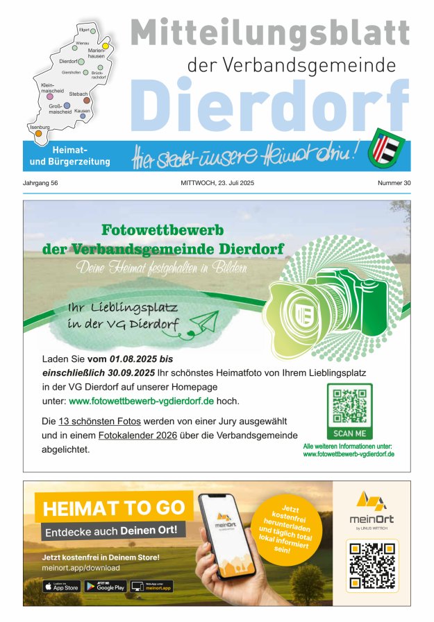 Mitteilungsblatt der Verbandsgemeinde Dierdorf Titelblatt 30/2025