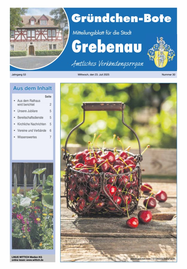 Grebenau - Gründchen Bote - Mitteilungsblatt für die Stadt Grebenau Titelblatt 30/2025