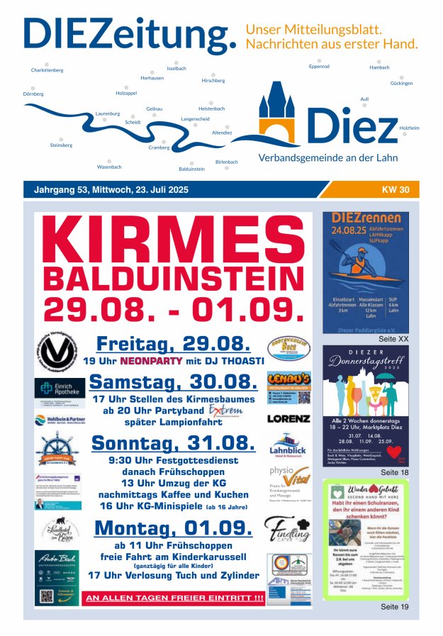 Mitteilungsblatt der Verbandsgemeinde Diez und der Ortsgemeinden Titelblatt 30/2025