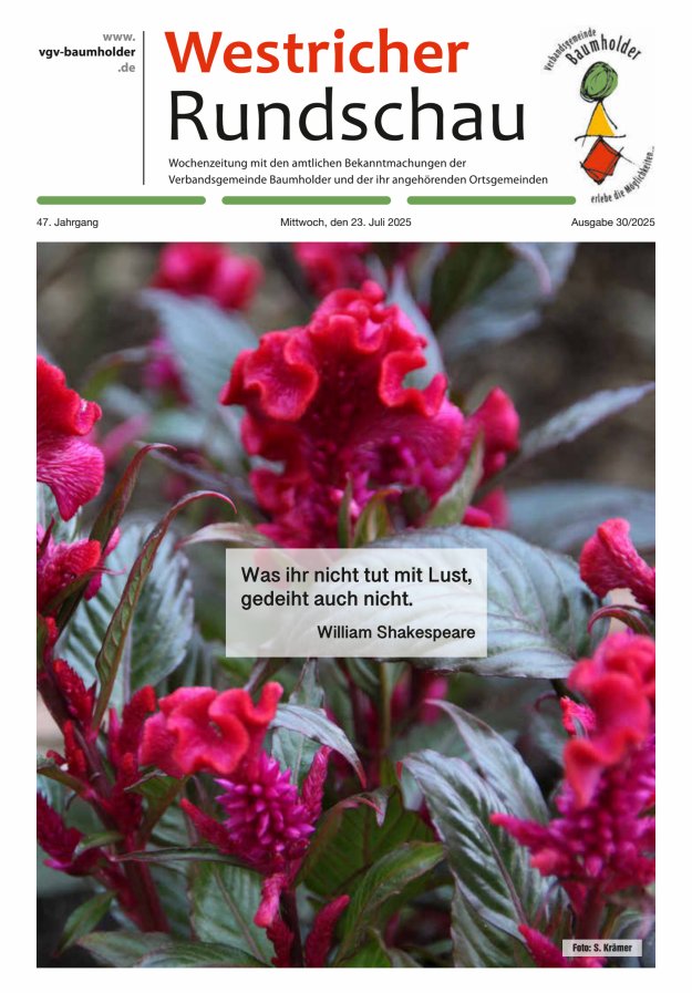 Westricher Rundschau VG Baumholder Titelblatt 30/2025