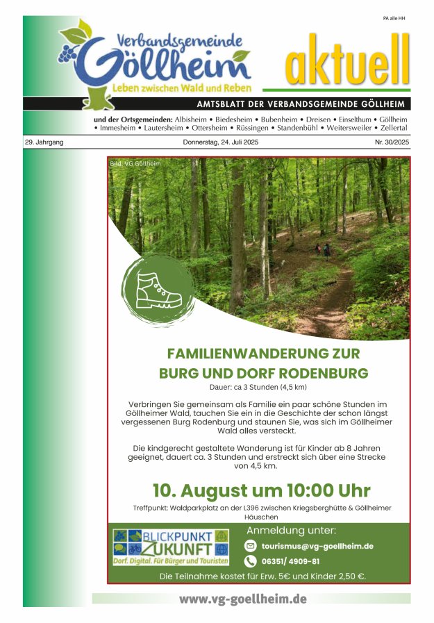 Verbandsgemeinde Göllheim aktuell Titelblatt 30/2025