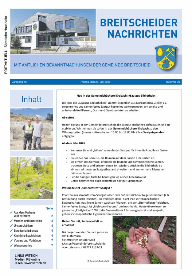 Breitscheider Nachrichten Titelblatt 30/2025