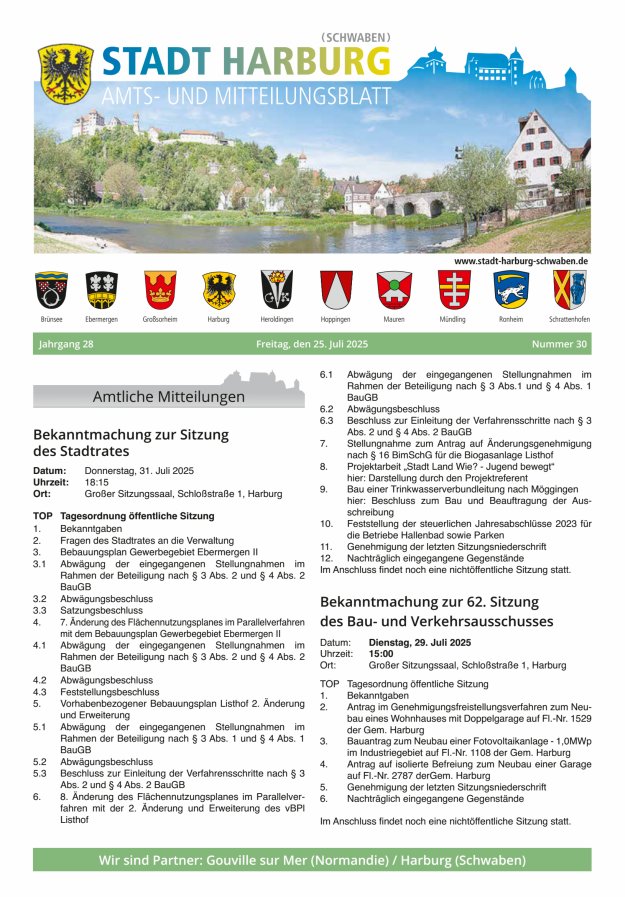 Amts- und Mitteilungsblatt der Stadt Harburg Titelblatt 30/2025