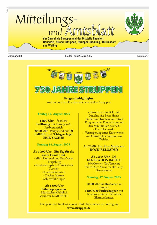 Mitteilungs- und Amtsblatt der Gemeinde Struppen und der Ortsteile Titelblatt 07/2025