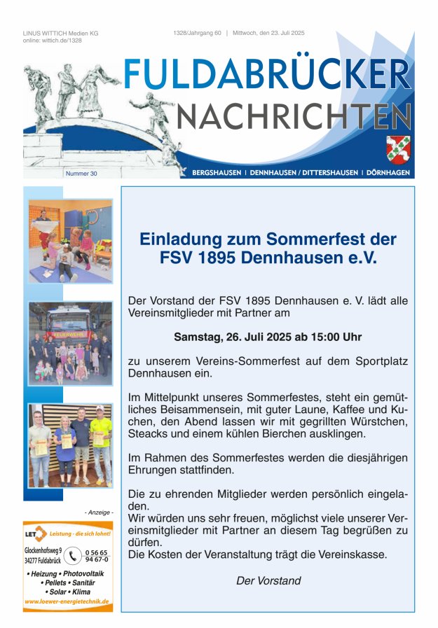 Fuldabrücker Nachrichten Titelblatt 30/2025