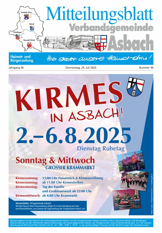 Mitteilungsblatt Verbandsgemeinde Asbach Titelblatt 30/2025