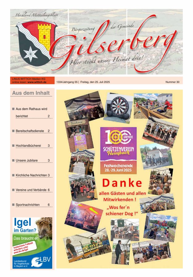 Hochland Mitteilungsblatt Gilserberg Titelblatt 30/2025