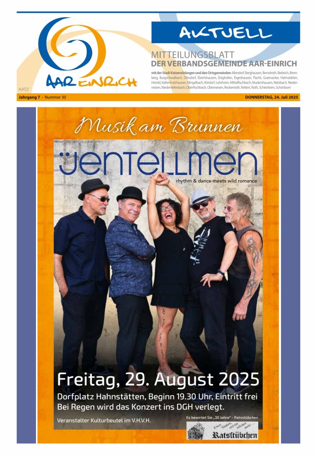 Mitteilungsblatt der Verbandsgemeinde Aar-Einrich Ausgabe Katzenelnbogen Titelblatt 30/2025