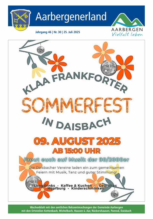 Aarbergenerland - Wochenblatt mit den amtlichen Bekanntmachungen Titelblatt 30/2025