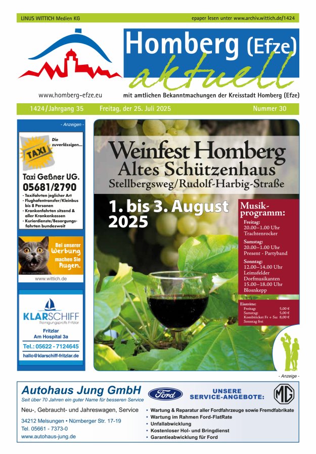 Homberg Efze aktuell Titelblatt 30/2025