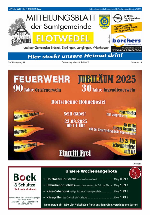 Mitteilungsblatt der Samtgemeinde Flotwedel Titelblatt 15/2025