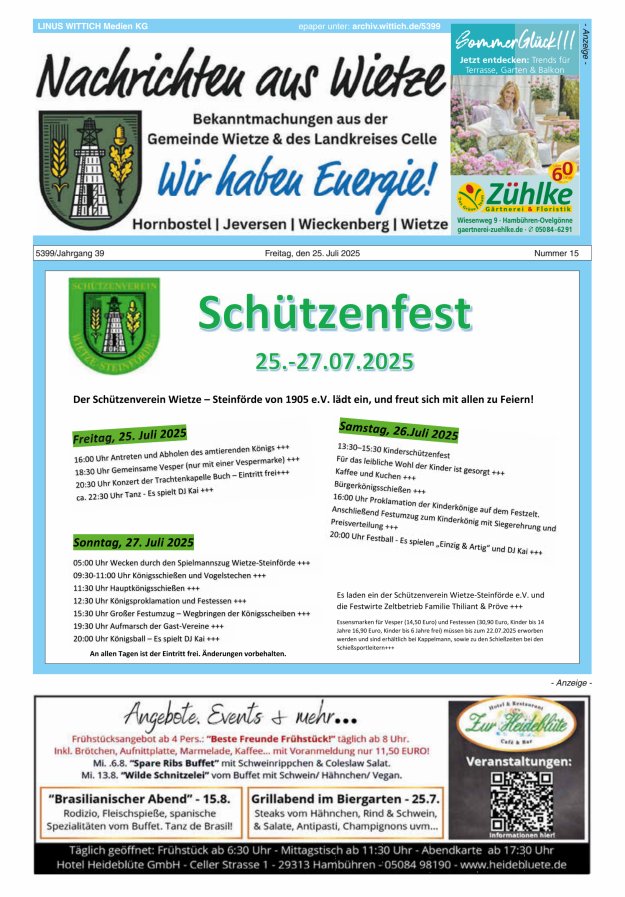 Nachrichten aus Wietze Titelblatt 15/2025