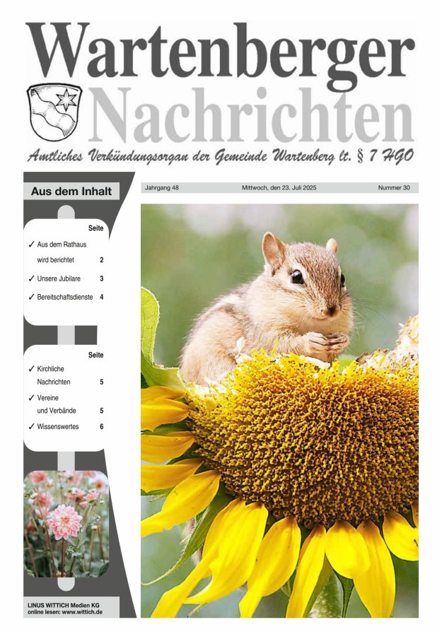Wartenberger Nachrichten Titelblatt 30/2025