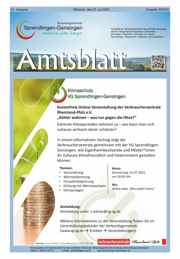 Amtsblatt VG Sprendlingen-Gensingen Titelblatt 30/2025