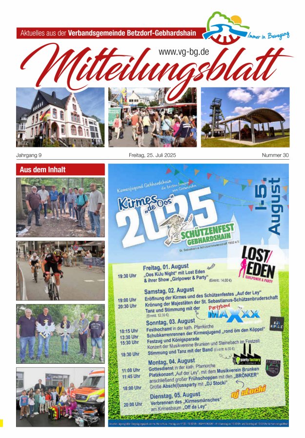 Aktuelles aus der VG Betzdorf-Gebhardshain, Ausgabe Betzdorf Titelblatt 30/2025