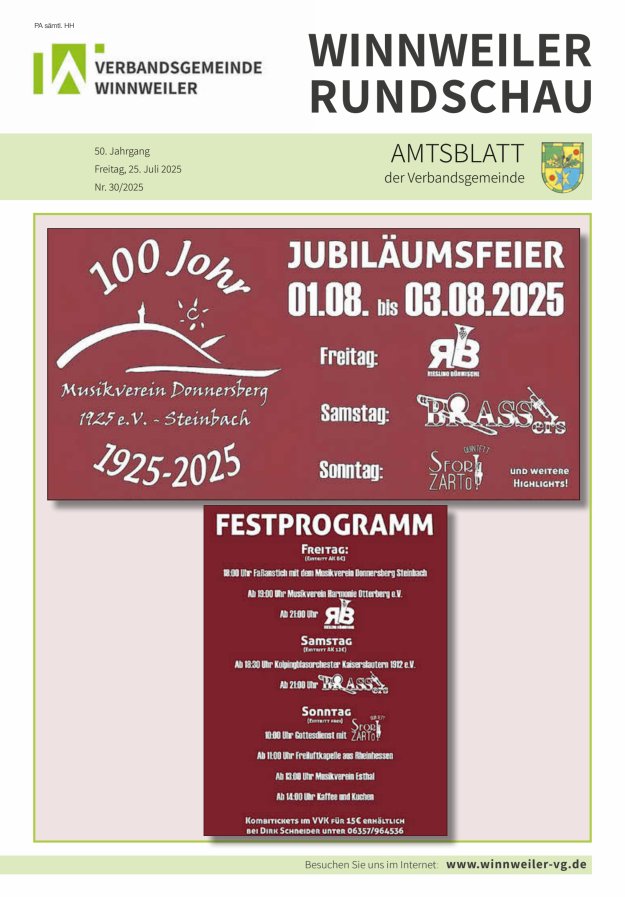 Winnweiler Rundschau Titelblatt 30/2025