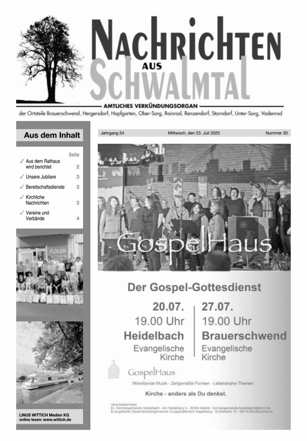 Nachrichten aus Schwalmtal Titelblatt 30/2025