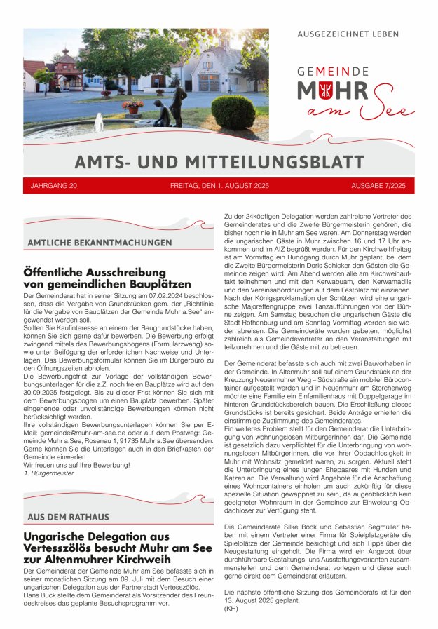Muhrer Heimatbrief Amts- u Mitteilungsblatt der Gemeinde Muhr a See Titelblatt 07/2025