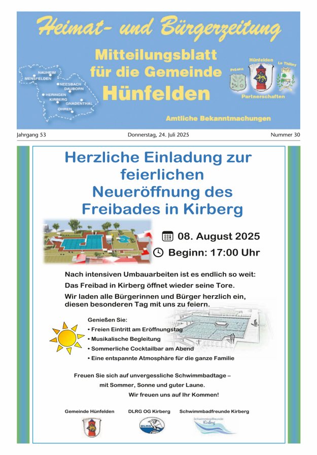 Mitteilungsblatt für die Gemeinde Hünfelden Titelblatt 30/2025