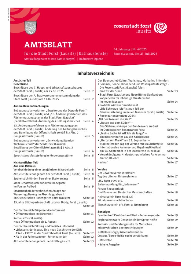 Amtsblatt für die Stadt Forst (Lausitz) Titelblatt 04/2025