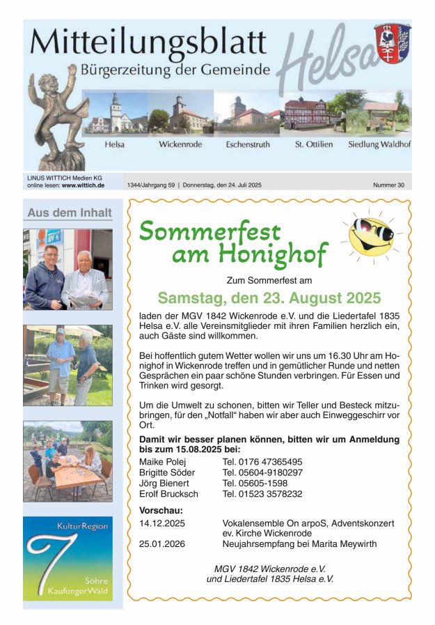 Mitteilungsblatt Helsa Titelblatt 30/2025
