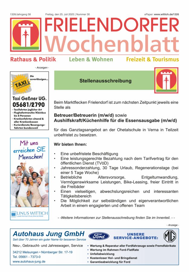 Frielendorfer Wochenblatt Titelblatt 30/2025