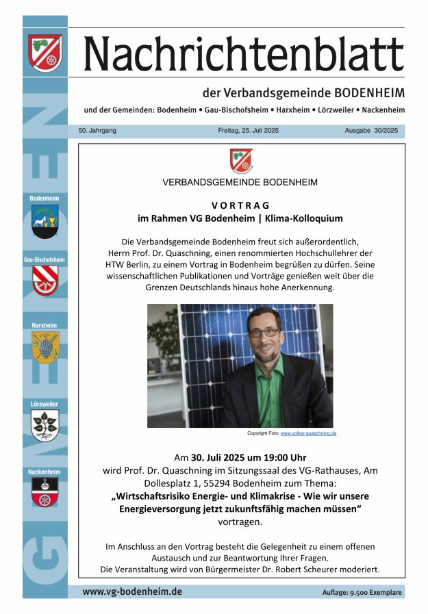 Nachrichtenblatt der VG Bodenheim              Titelblatt 30/2025